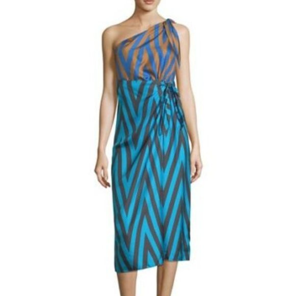 iane Von Furstenberg DVF One-Shoulder Silk Dress- Size 2 - Picture 1 of 5